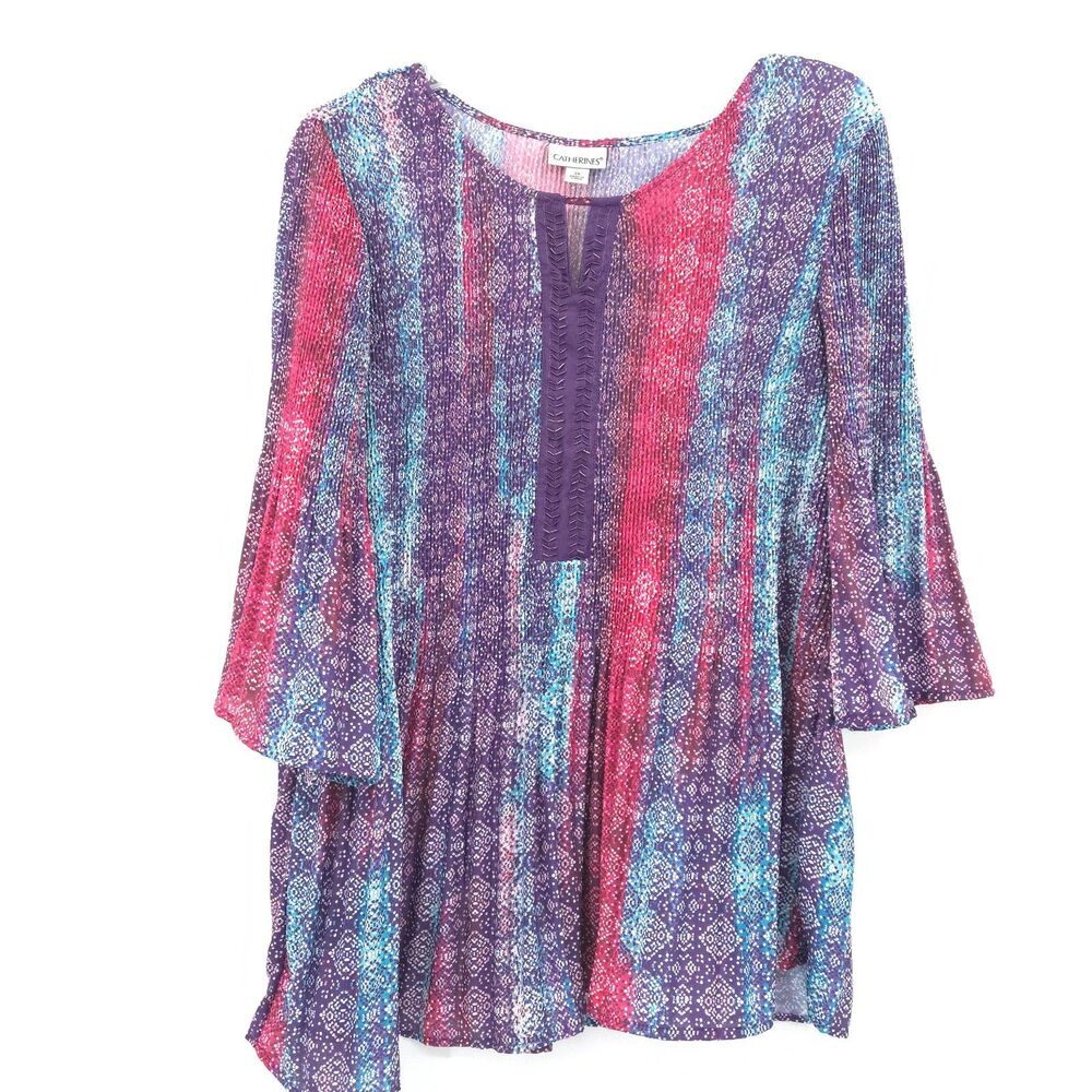 Catherines accordion pleat popover tunic top Plus Size 2X beaded 3/4 ‎ sleeve